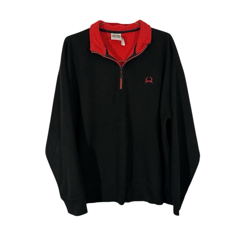 Cinch Men's Size LARGE 1/4 Zip Pullover Black Sweatshirt Sweater logo